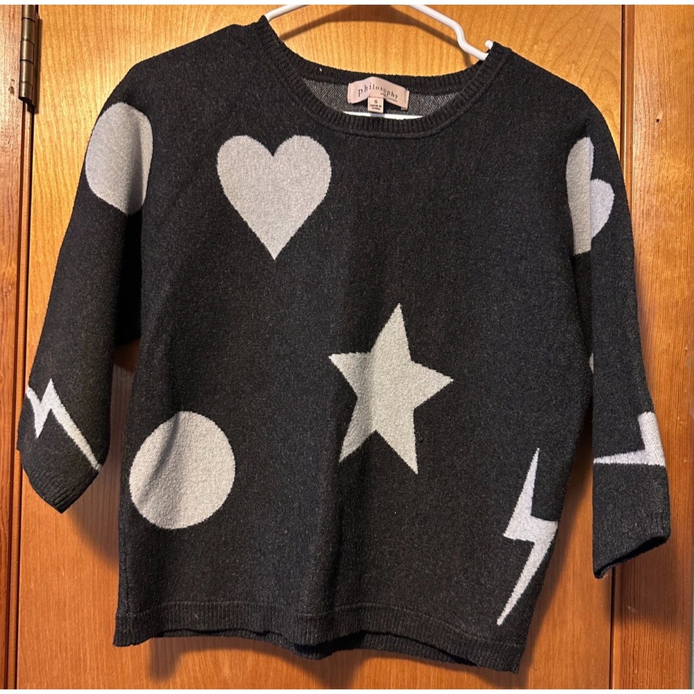 Philosphy Republic Clothing Black and White Geographic Shape Print Sweater Small